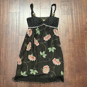 Cynthia Steffe Silk Cotton Blend Brown and Pink Floral Mini Dress, Size 4